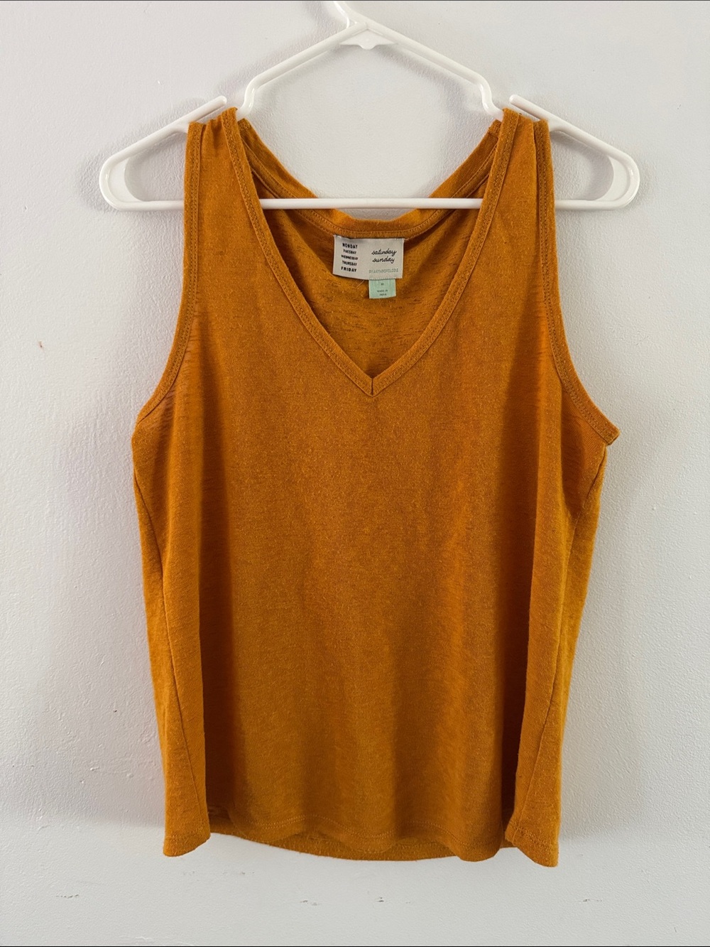 Saturday Sunday Dark Yellow V-Neck Knit Tank Top Sz M